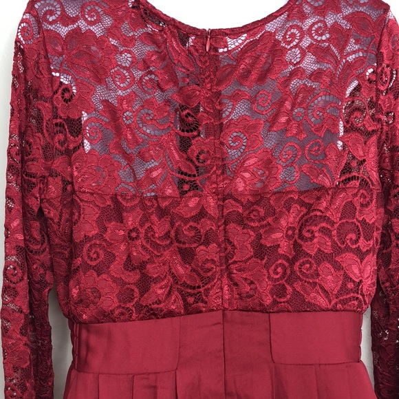 Zanzea Womens Wine Colored Long Sleeve Lace Dress With Chiffon Skirt - Picture 6 of 14